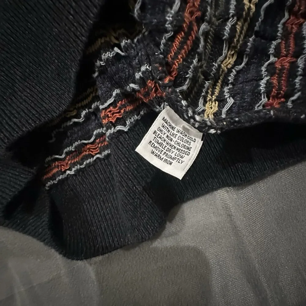 Vintage 90s Saks Fifth Ave Sweater Knit Geometric Texture Grandpa Mens L Navy